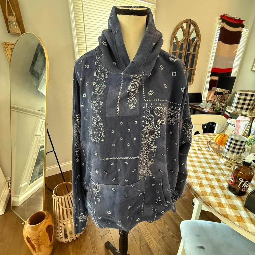Abercrombie & Fitch Navy Blue Bandana Boho Print Thick Cozy Hoodie
